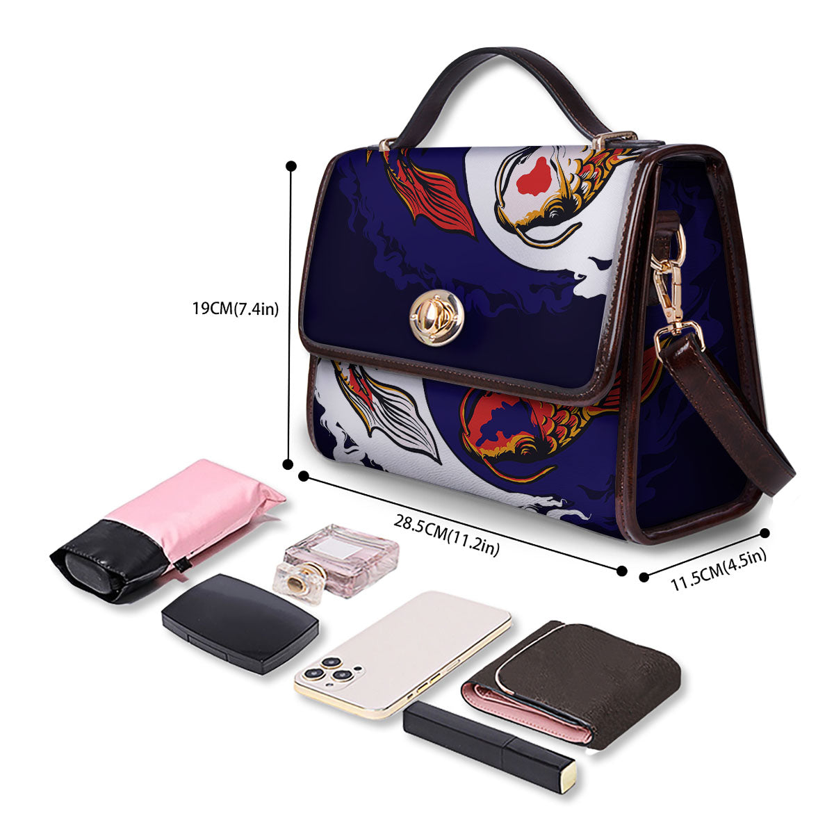 Carp Koi Fish Yin And Yang Print Women's Satchel Bag - Image 4