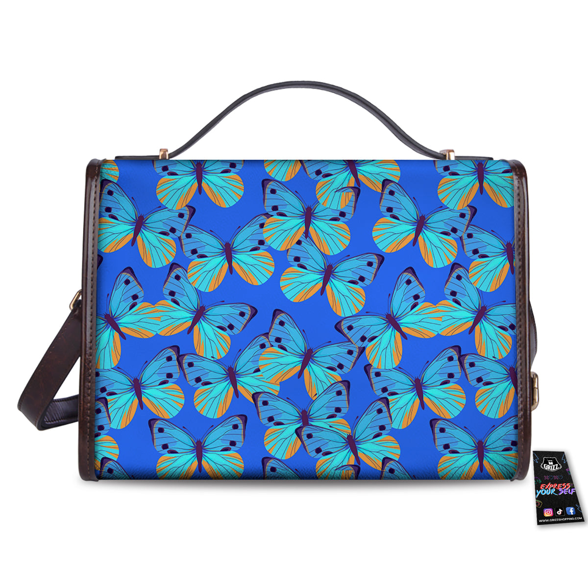 Butterfly Blue Watercolor Print Pattern Women's Satchel Bag - Image 2
