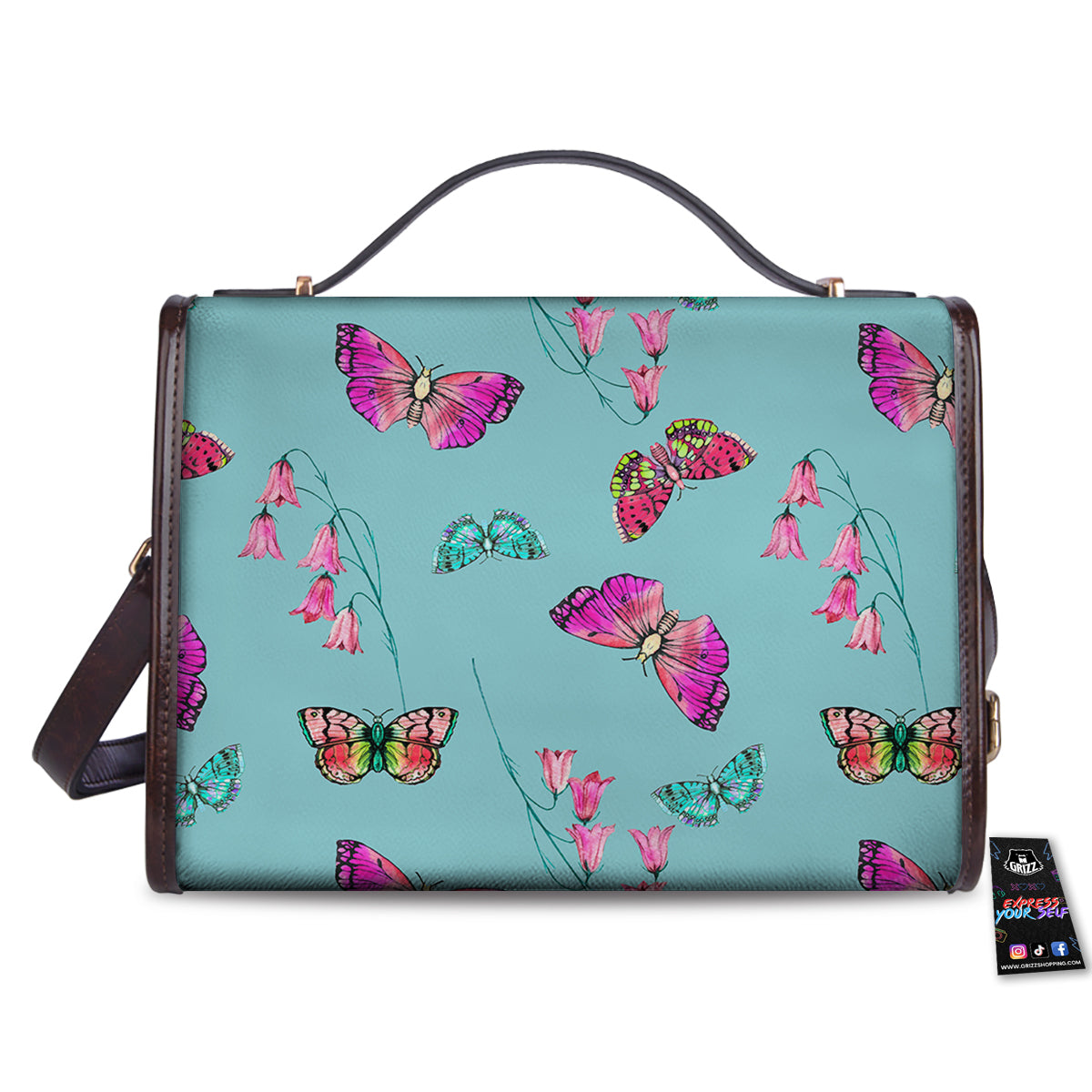 Butterfly Pink And Turquoise Print Pattern Women's Satchel Bag - Image 2