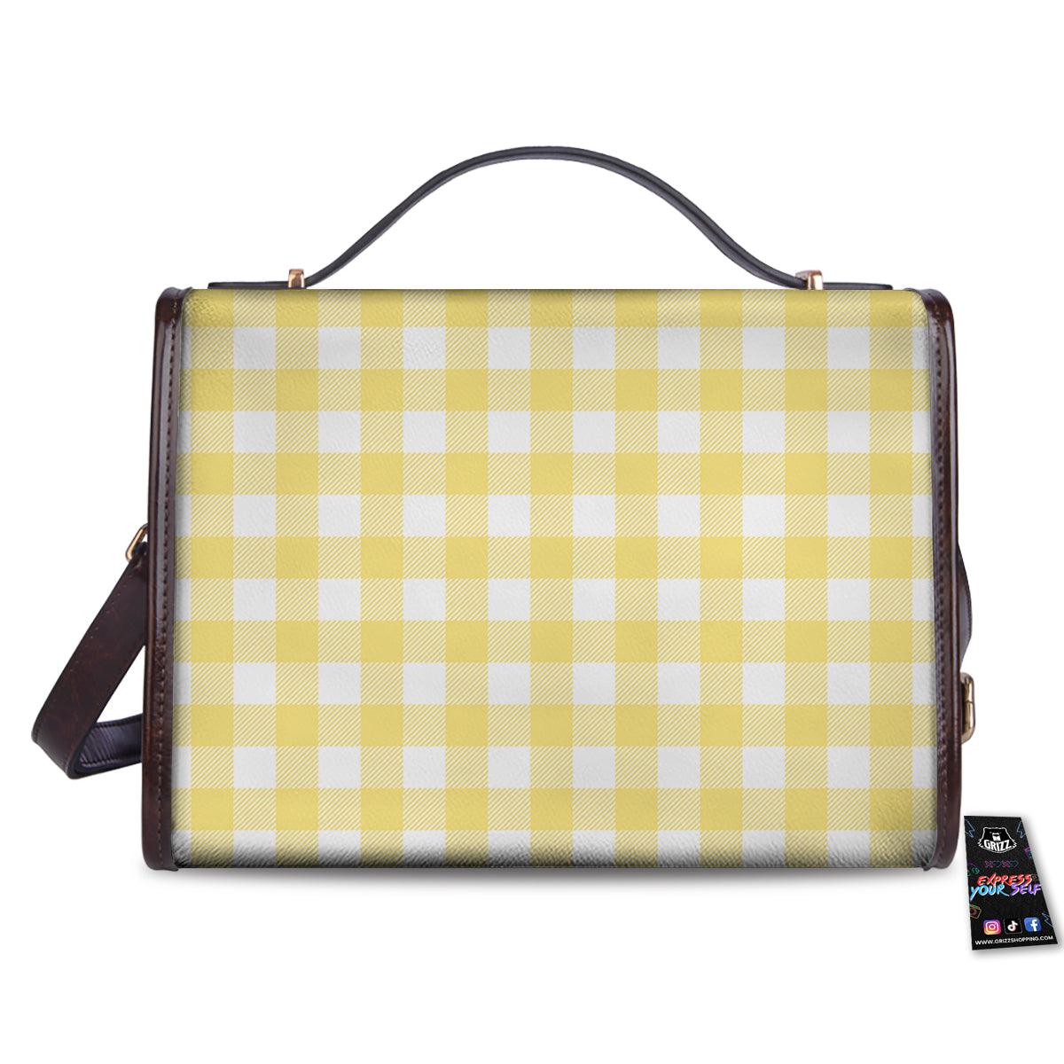 Buffalo Check Yellow And White Print Women's Satchel Bag - Image 2