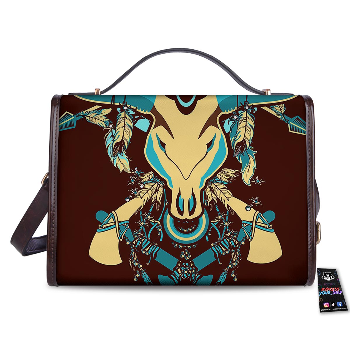 Bull Skull Indian Tribal Print Women's Satchel Bag - Image 2