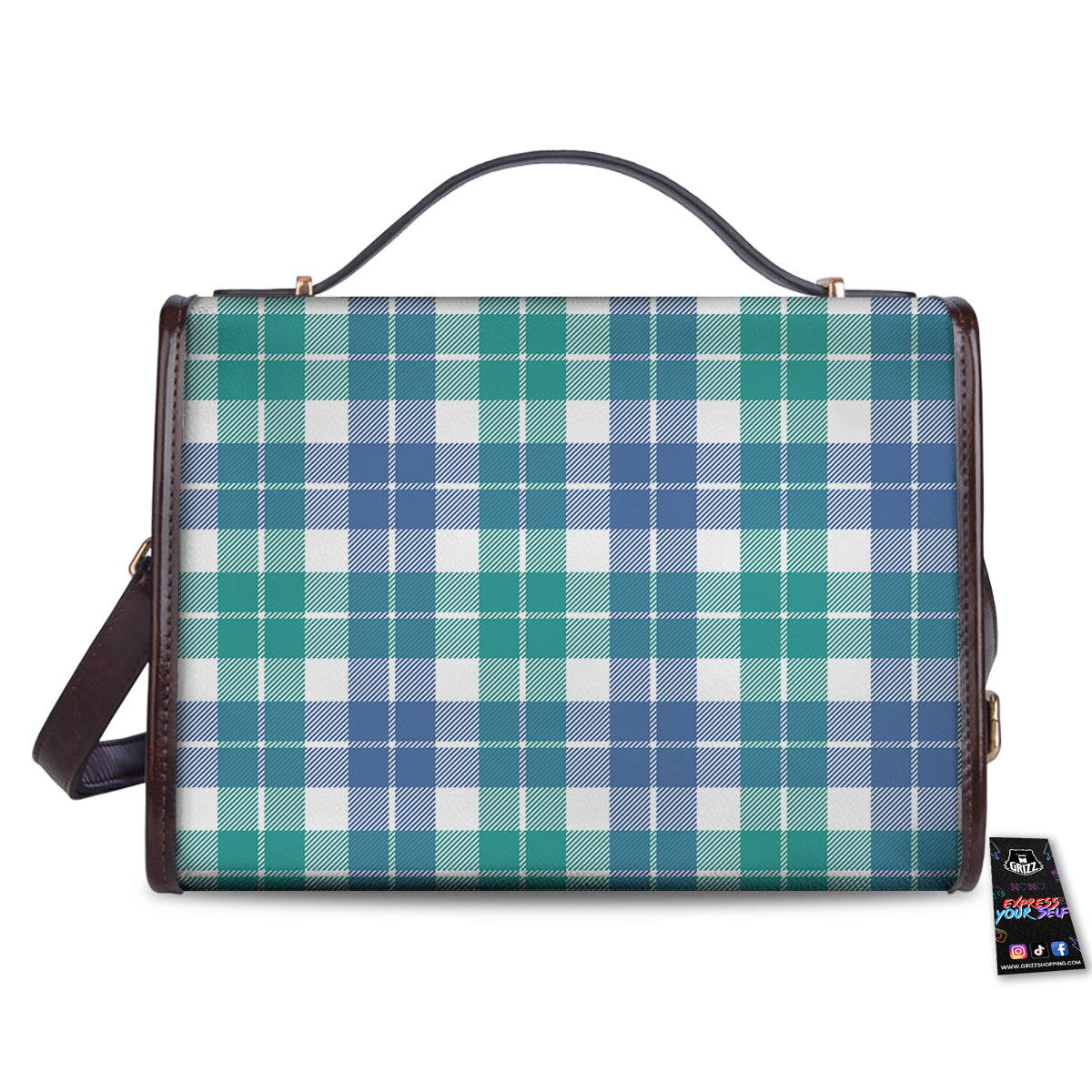 Buffalo Plaid White Green And Blue Print Pattern Women's Satchel Bag - Image 2