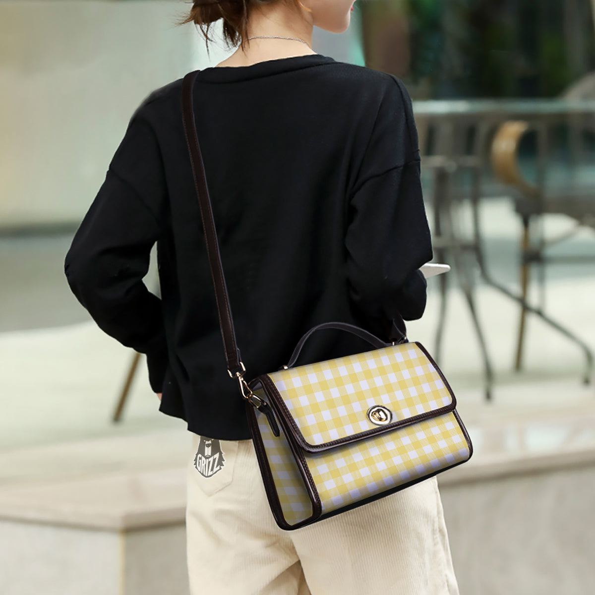 Buffalo Check Yellow And White Print Women's Satchel Bag - Image 3