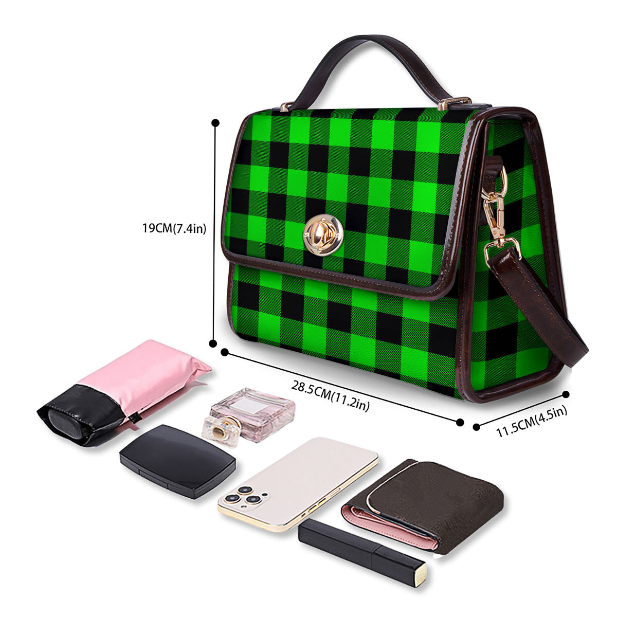 Buffalo Plaid UFO Green Print Pattern Women's Satchel Bag - Image 4