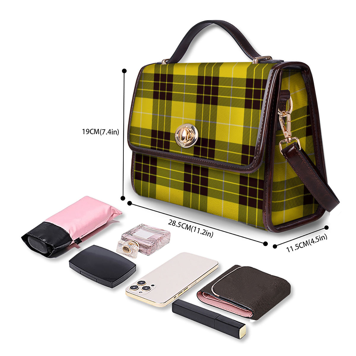 Buffalo Plaid Yellow Print Pattern Women's Satchel Bag - Image 4