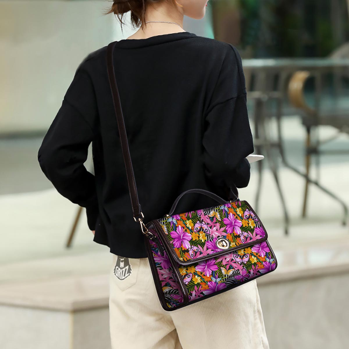 Butterfly Tropical Print Pattern Women's Satchel Bag - Image 3