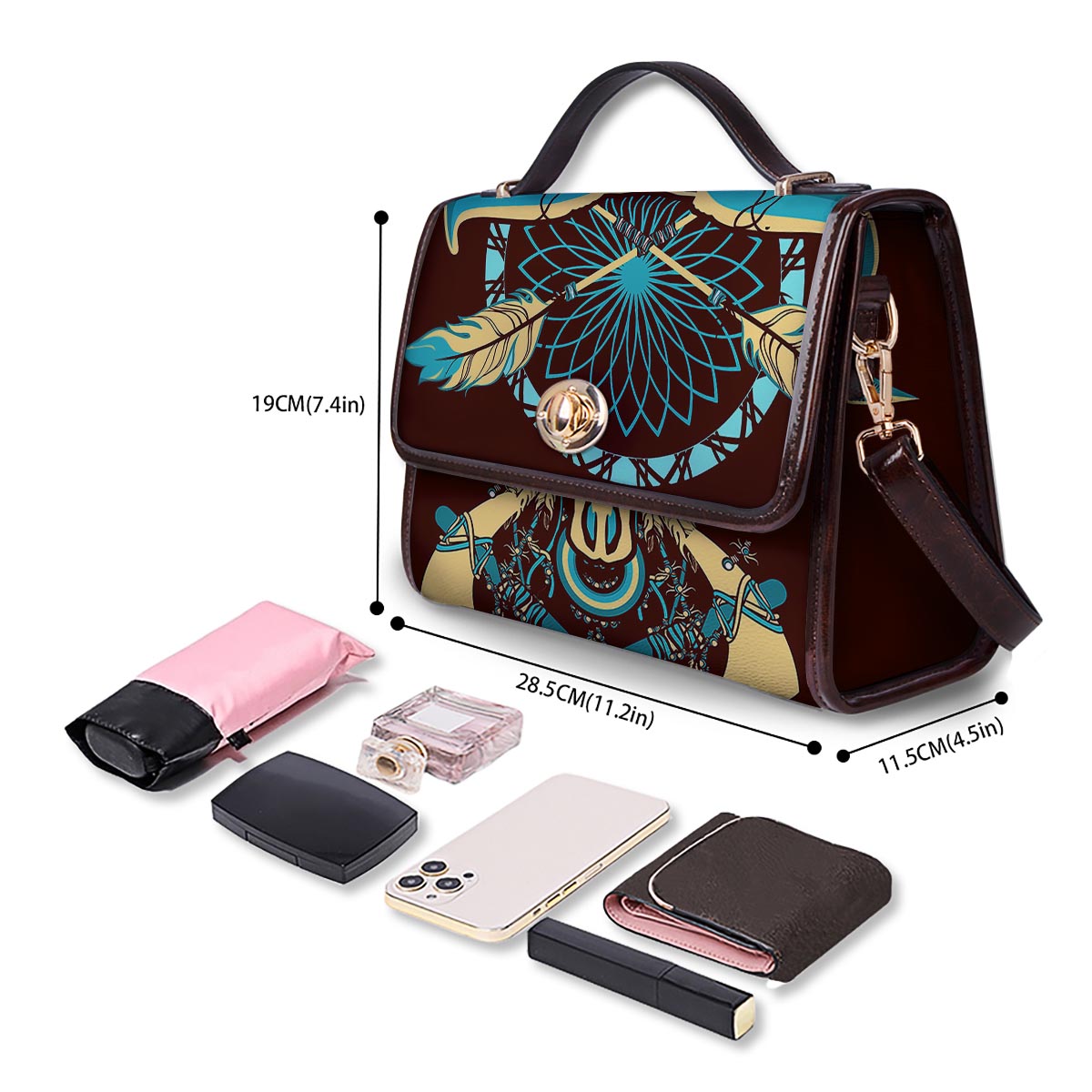 Bull Skull Indian Tribal Print Women's Satchel Bag - Image 4