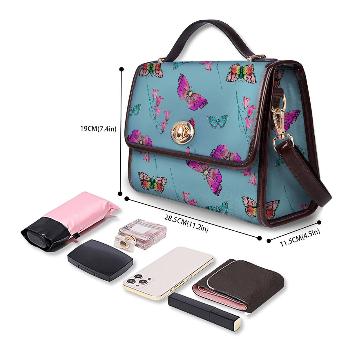 Butterfly Pink And Turquoise Print Pattern Women's Satchel Bag - Image 4