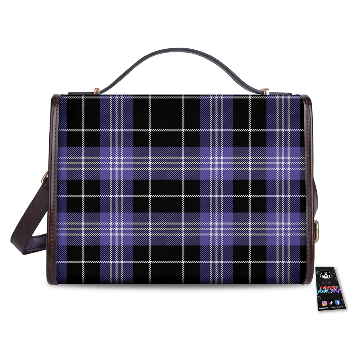 Buffalo Check Black And Violet Print Pattern Women's Satchel Bag - Image 2