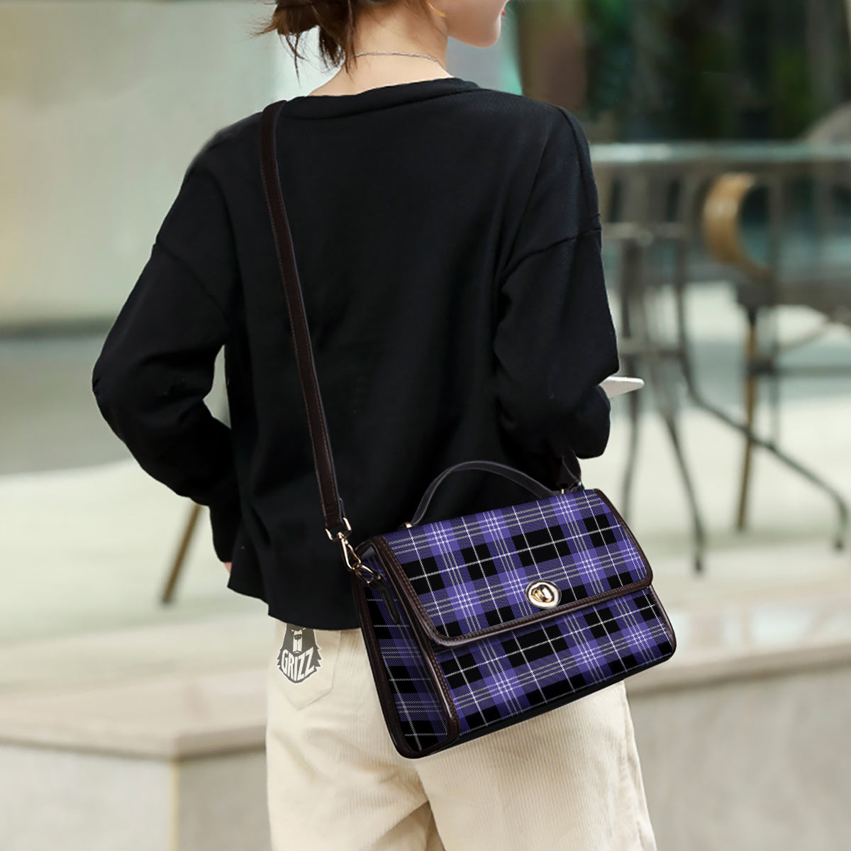 Buffalo Check Black And Violet Print Pattern Women's Satchel Bag - Image 3