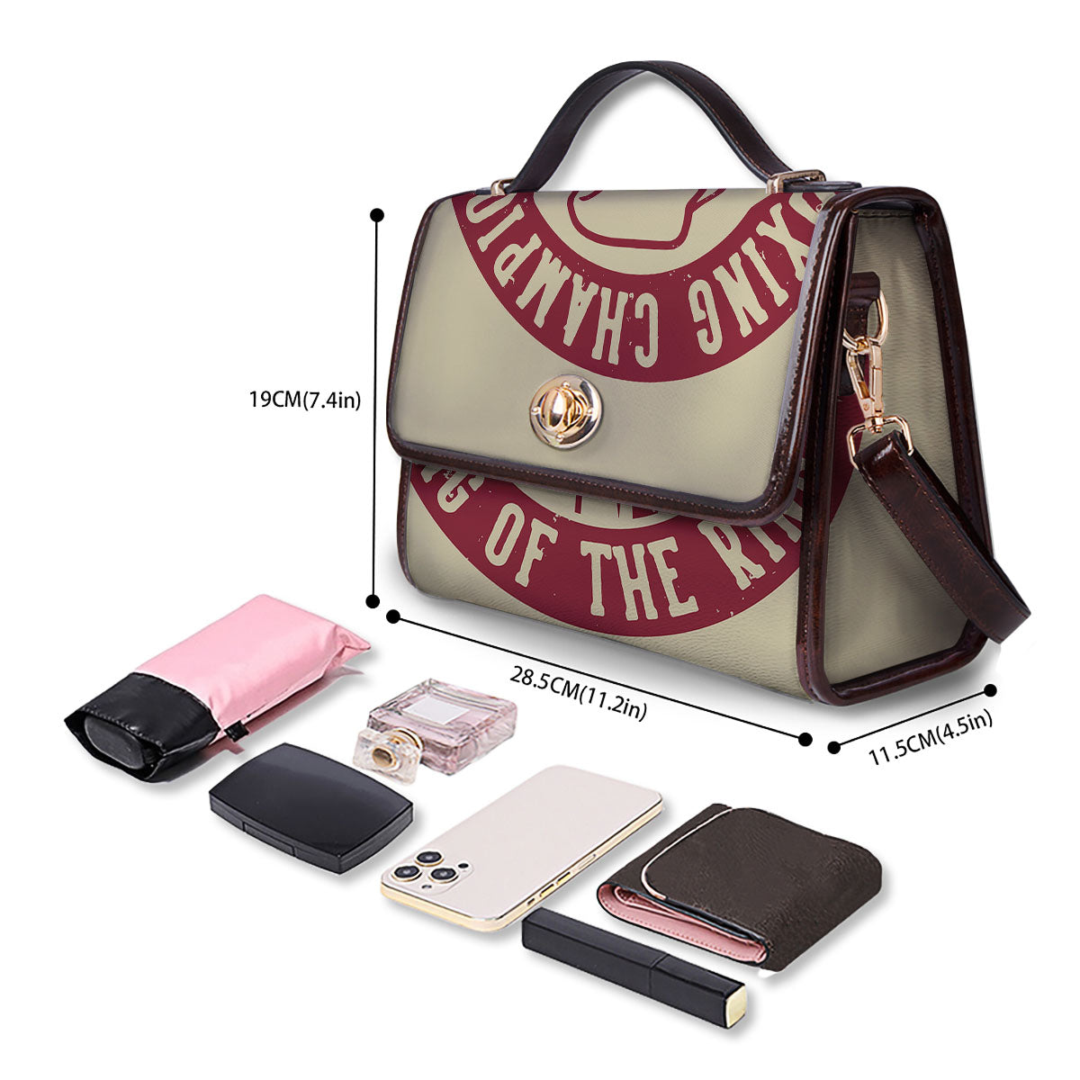 Boxing Champion King of The Ring Print Women's Satchel Bag - Image 4