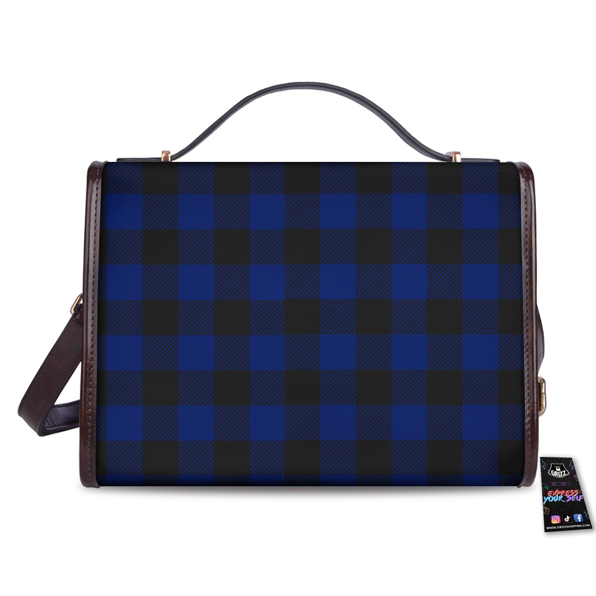 Blue And Black Steel Buffalo Check Print Pattern Women's Satchel Bag - Image 2