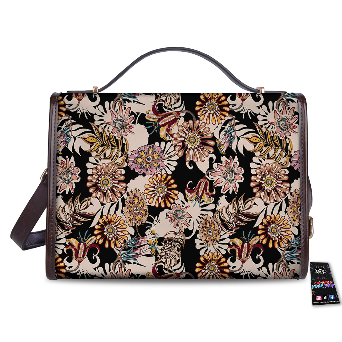 Bohemian Floral Brown Vintage Print Pattern Women's Satchel Bag - Image 2