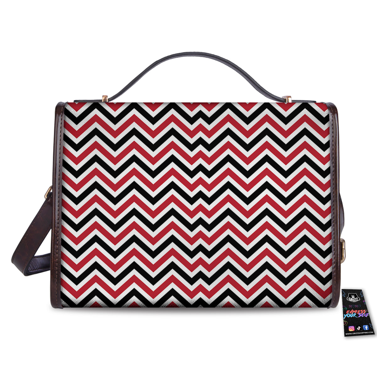 Black White And Red Chevron Print Pattern Women's Satchel Bag - Image 2