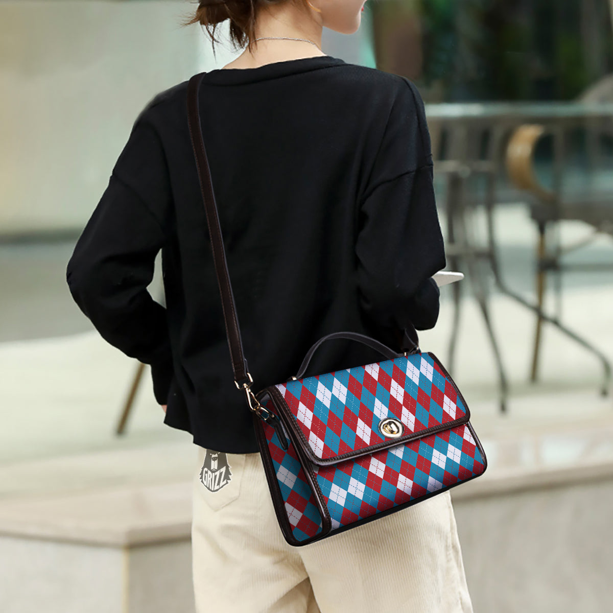 Blue White And Red Argyle Print Pattern Women's Satchel Bag - Image 3