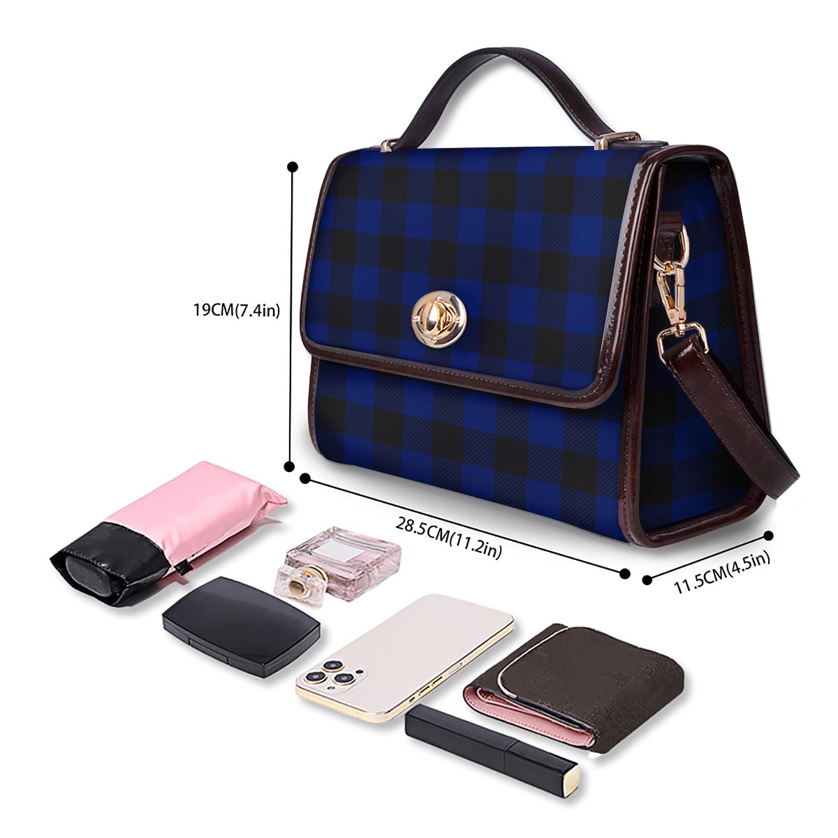 Blue And Black Steel Buffalo Check Print Pattern Women's Satchel Bag - Image 4