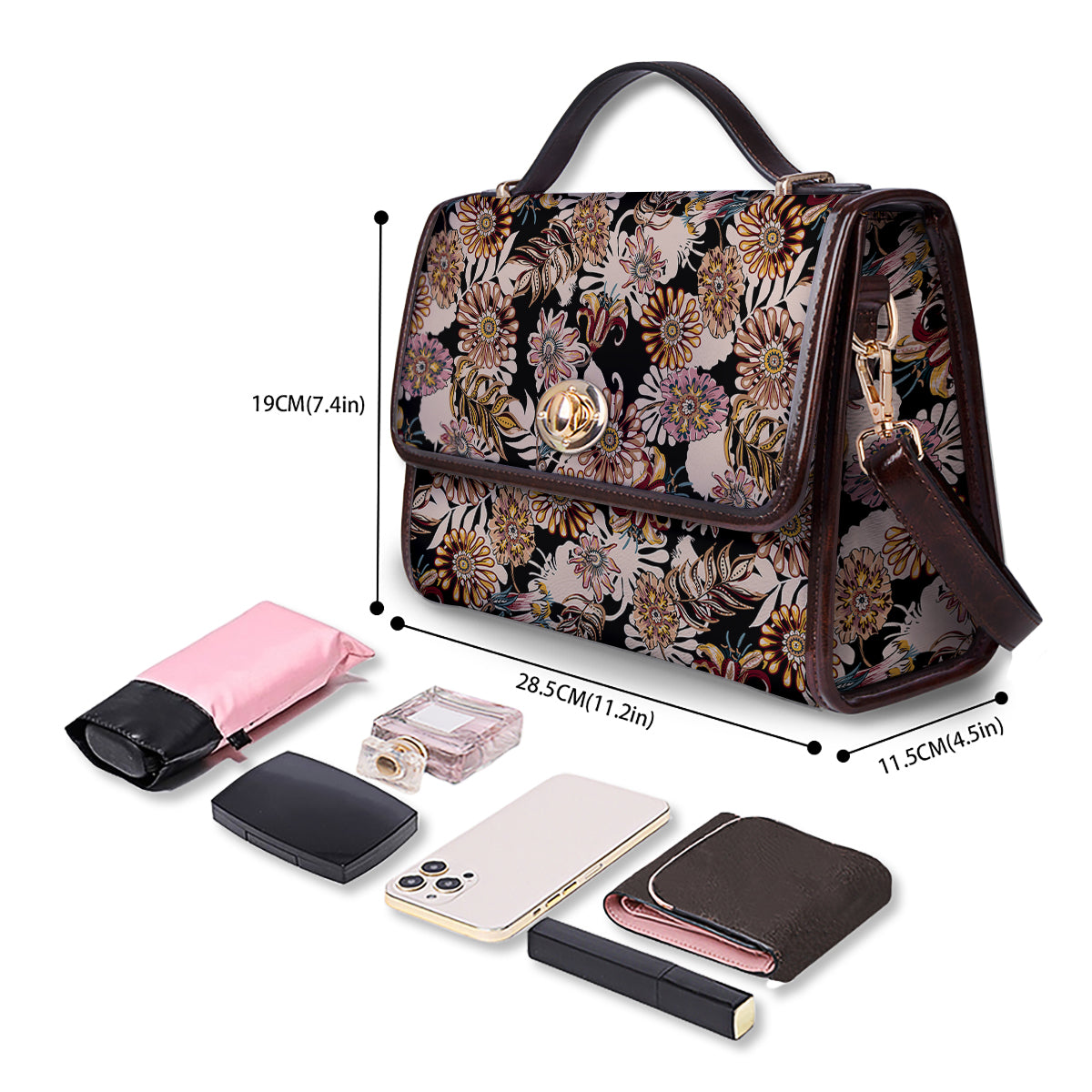 Bohemian Floral Brown Vintage Print Pattern Women's Satchel Bag - Image 4