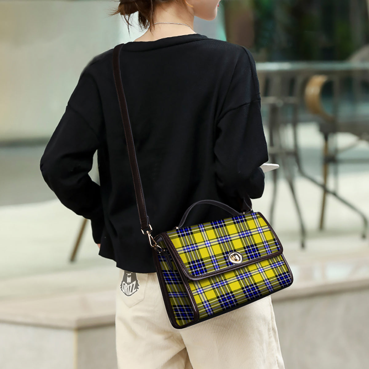 Blue Tartan And Black Yellow Print Pattern Women's Satchel Bag - Image 3