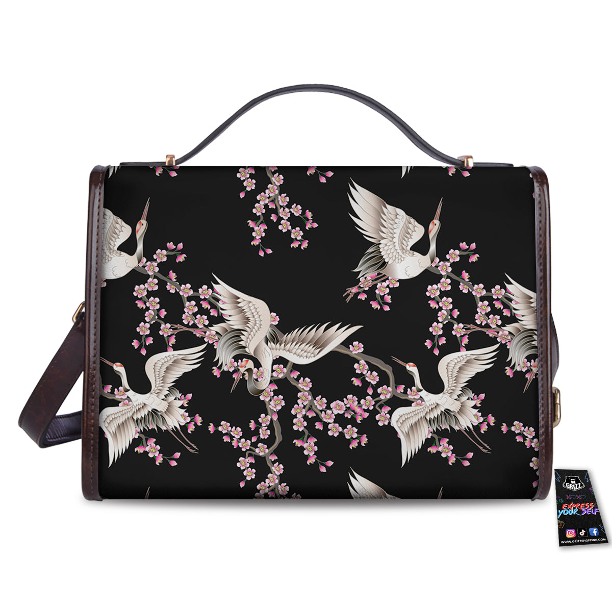 Bird Crane Watercolor Print Pattern Women's Satchel Bag - Image 2