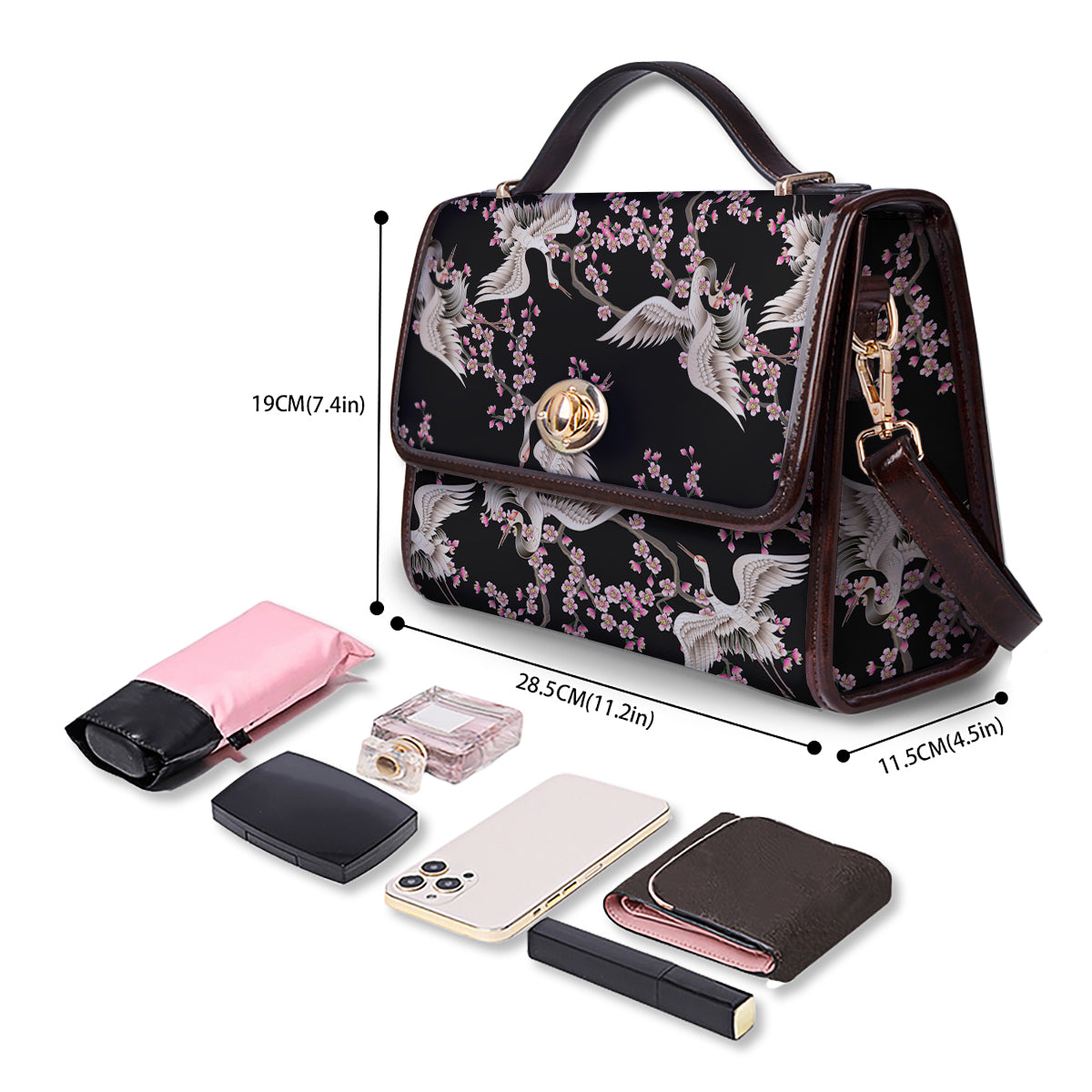 Bird Crane Watercolor Print Pattern Women's Satchel Bag - Image 4