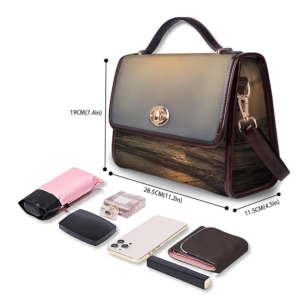 Beach Sunrise Print Women's Satchel Bag - Image 4