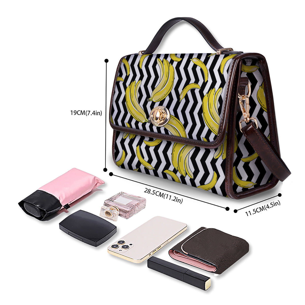 Banana Zigzag Print Pattern Women's Satchel Bag - Image 4