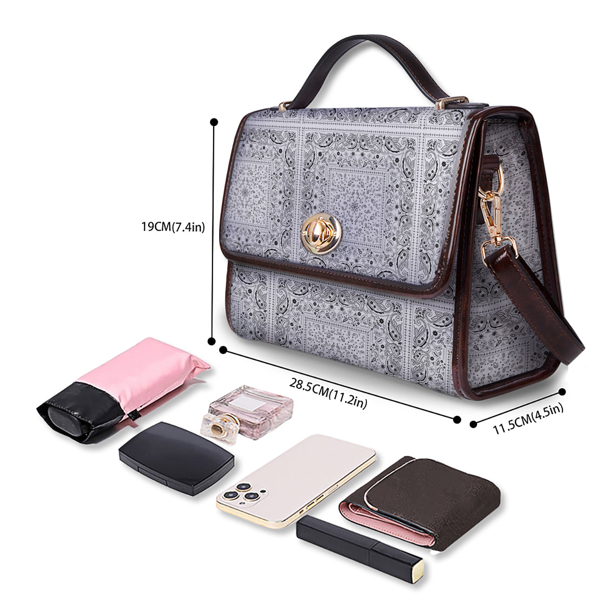 Bandana White Paisley Print Pattern Women's Satchel Bag - Image 4