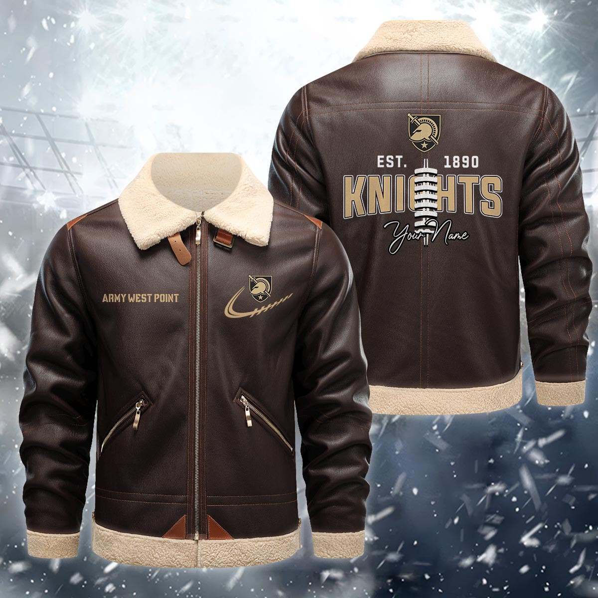 Army Black Knights Fleece Leather Jacket