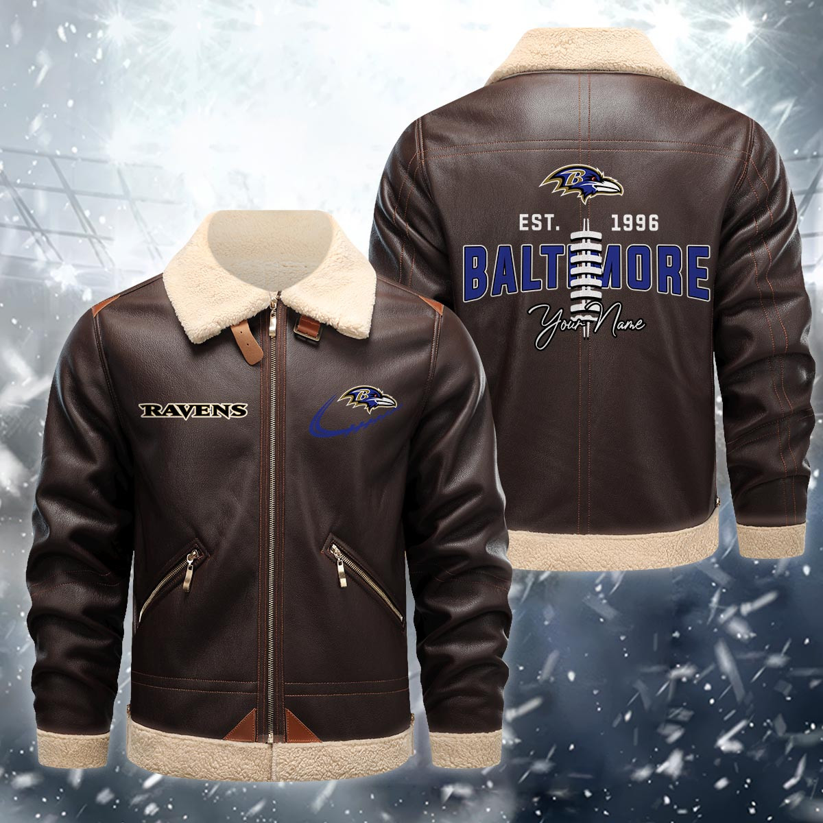 Baltimore Ravens Fleece Leather Jacket
