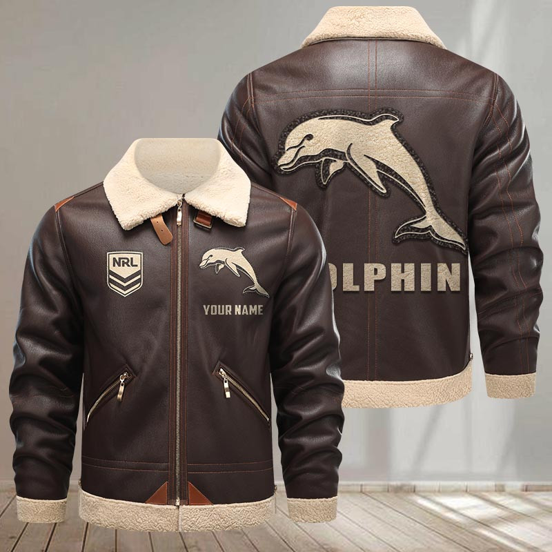 Dolphins NRL Print Pu Leather Jacket 