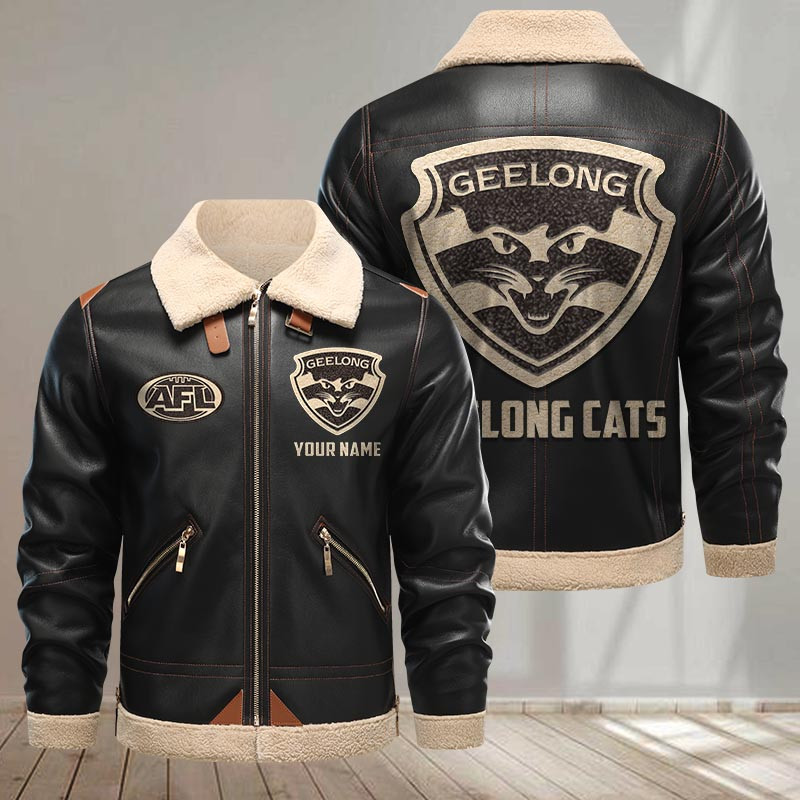Geelong Cats Print Pu Leather Jacket 