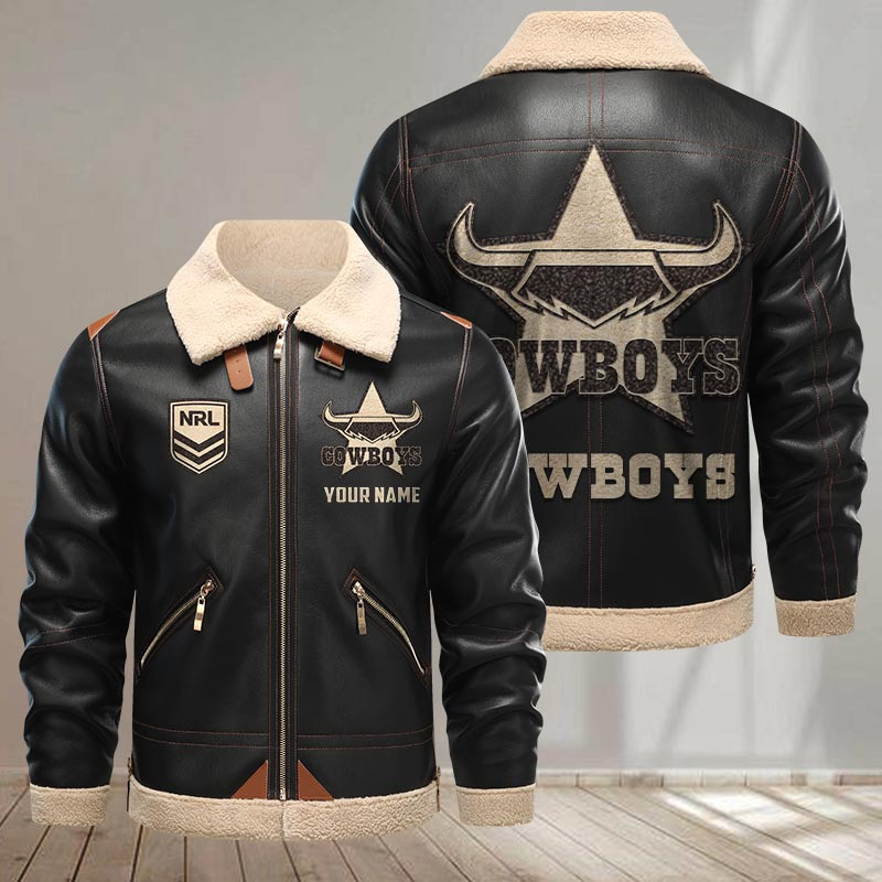 North Queensland Cowboys Print Pu Leather Jacket 