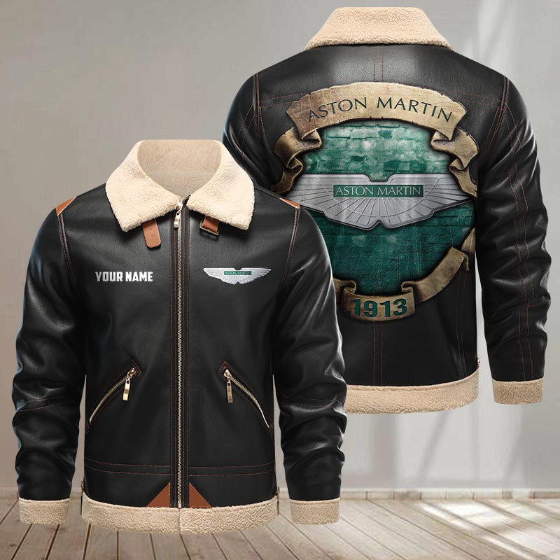Aston-Martin Print Pu Leather Jacket 