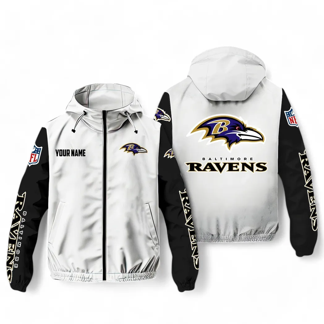 Baltimore Ravens NFL Windbreaker Jacket Custom White Passionate Fan Windbreaker