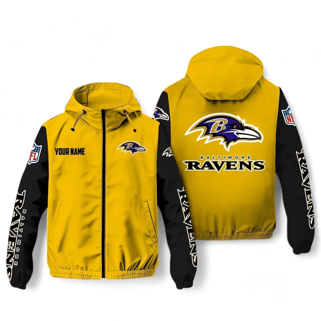 Baltimore Ravens NFL Windbreaker Jacket Custom Men Yellow Timeless Sports Jacket