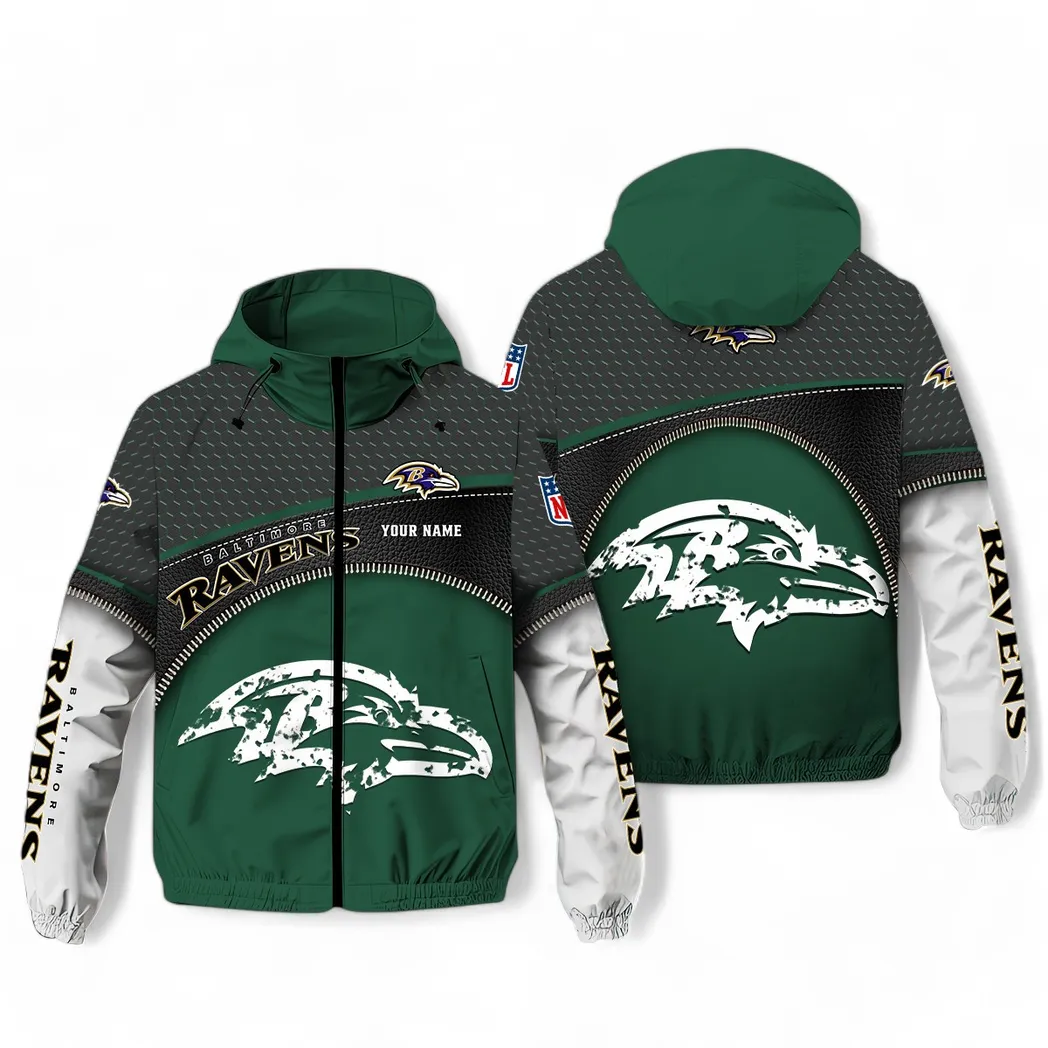 Baltimore Ravens NFL Windbreaker Jacket Custom Green Classic Supporter Windbreaker