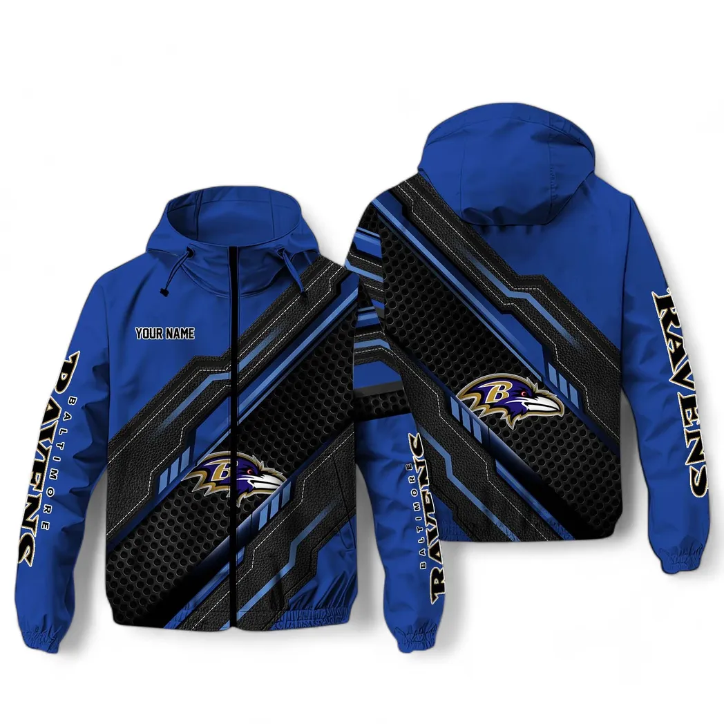 Baltimore Ravens NFL Windbreaker Jacket Custom Blue Performance Fan Jacket
