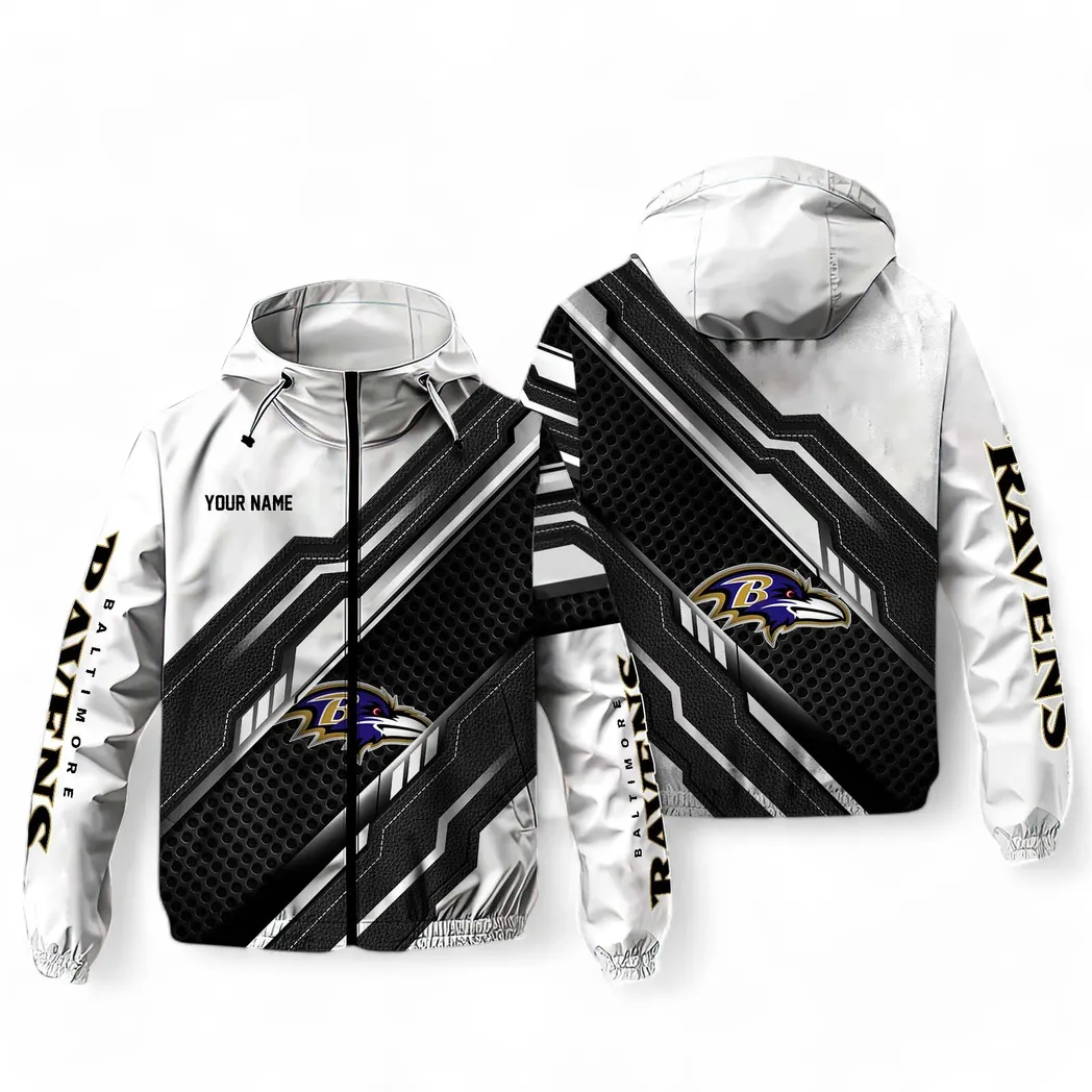 Baltimore Ravens NFL Windbreaker Jacket Custom White Sporty Fan Windbreaker