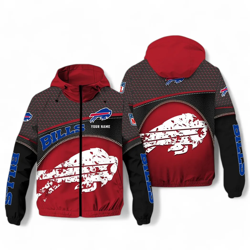 Buffalo Bills NFL Windbreaker Jacket Custom Red Black Stylish Supporter Gear