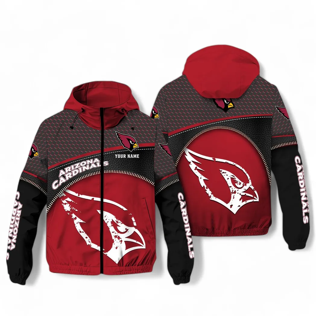Arizona Cardinals NFL Windbreaker Jacket Custom Red Black Lightweight Sports Fan Gear