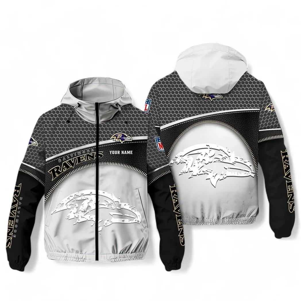 Baltimore Ravens NFL Windbreaker Jacket Custom White Cold Game Windbreaker