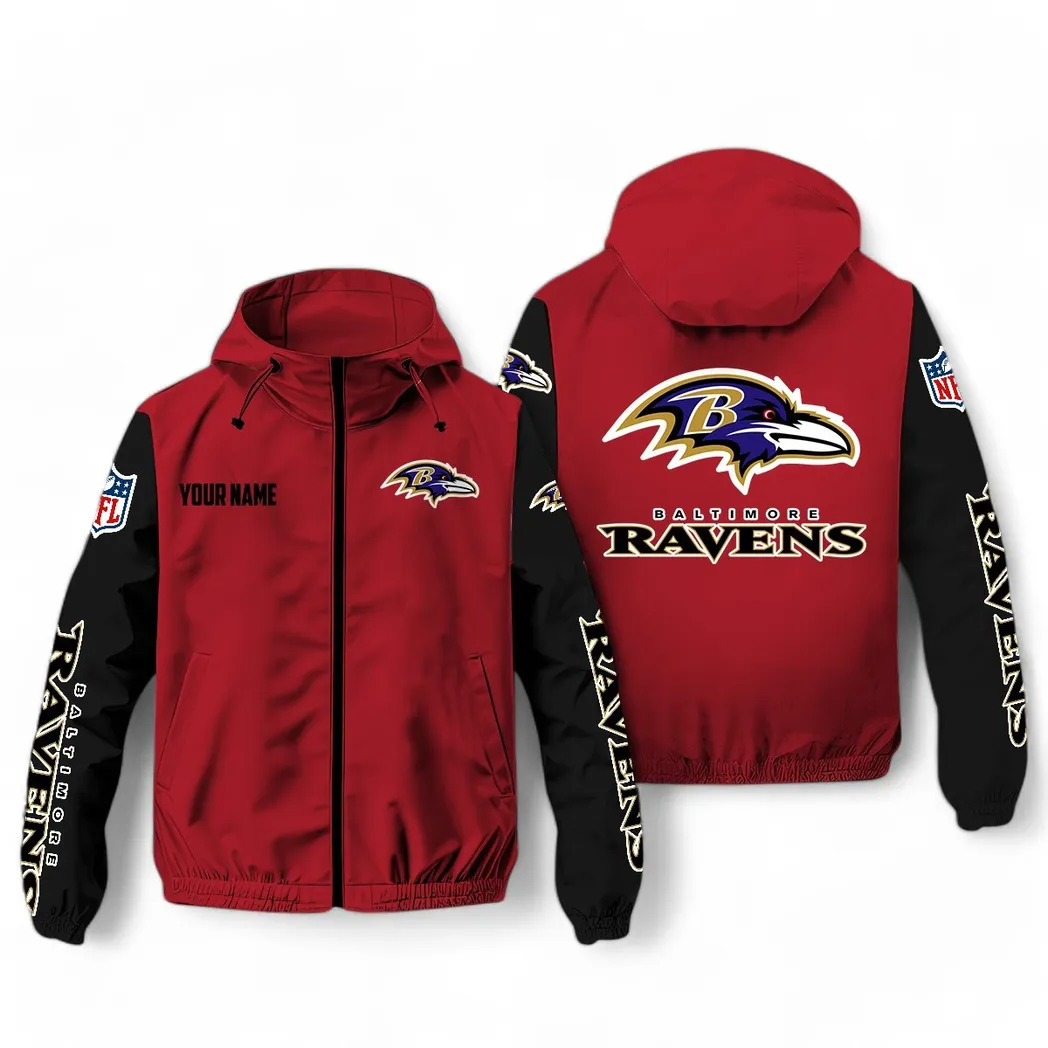 Baltimore Ravens NFL Windbreaker Jacket Custom Red Black Durable Supporter Jacket