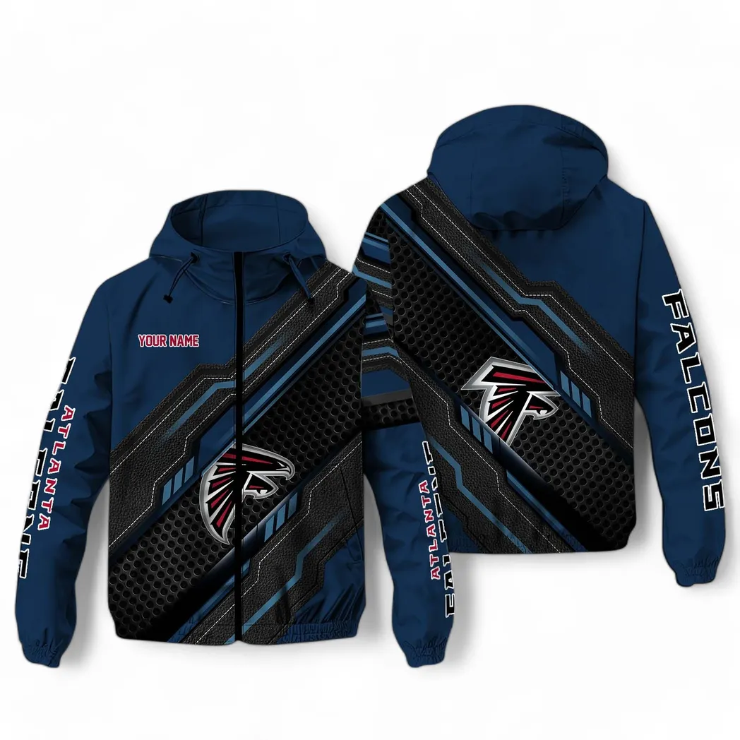 Atlanta Falcons Logo Team Windbreaker Jacket Custom Navy All-Weather Fan Windbreaker