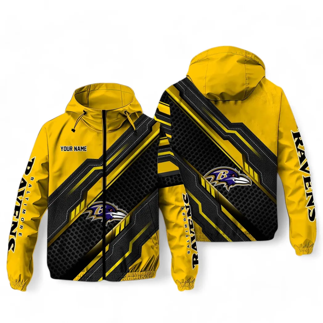Baltimore Ravens NFL Windbreaker Jacket Custom Yellow Durable Supporter Jacket