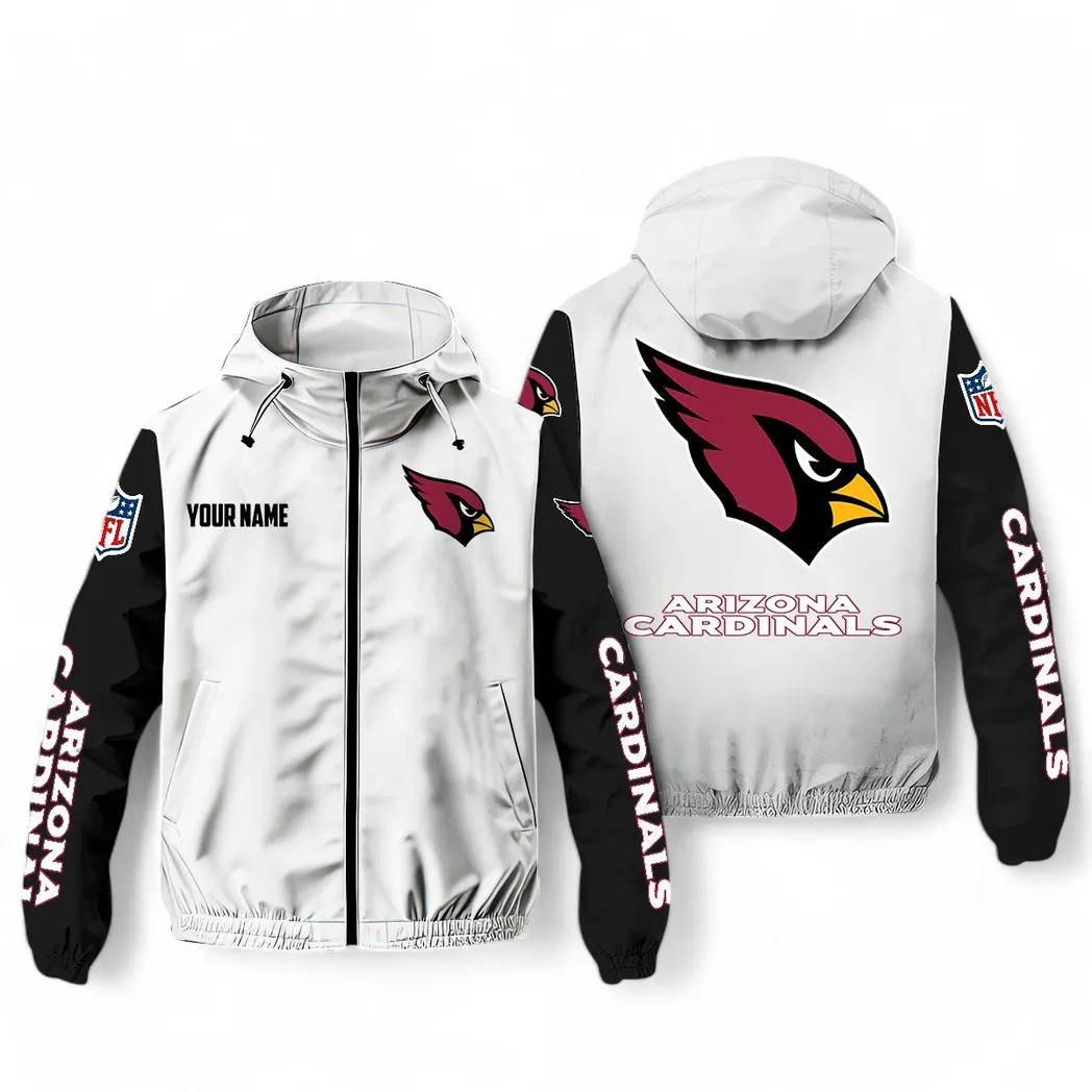 Arizona Cardinals NFL Windbreaker Jacket Custom White Weather-Proof Fan Gear