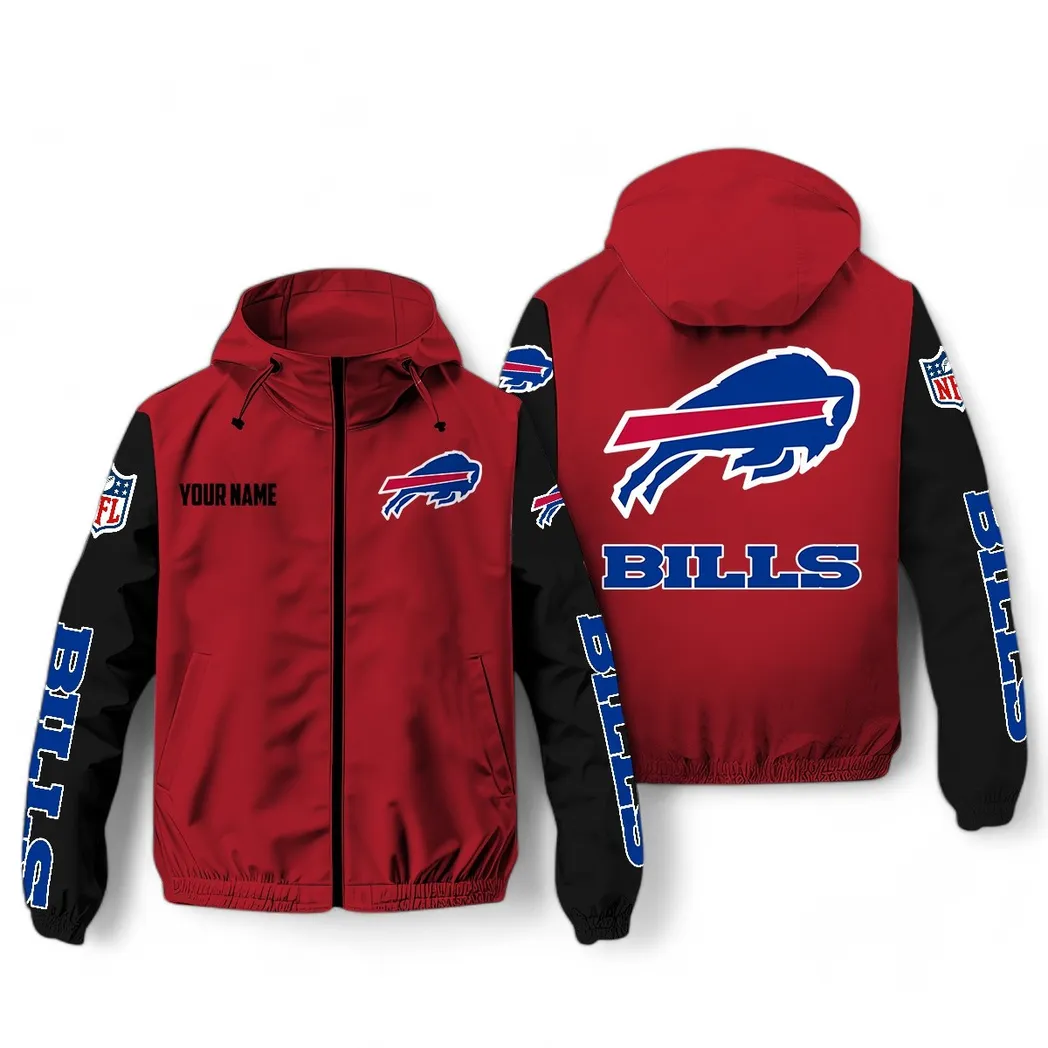 Buffalo Bills NFL Windbreaker Jacket Custom Red Black Sporty Fan Windbreaker