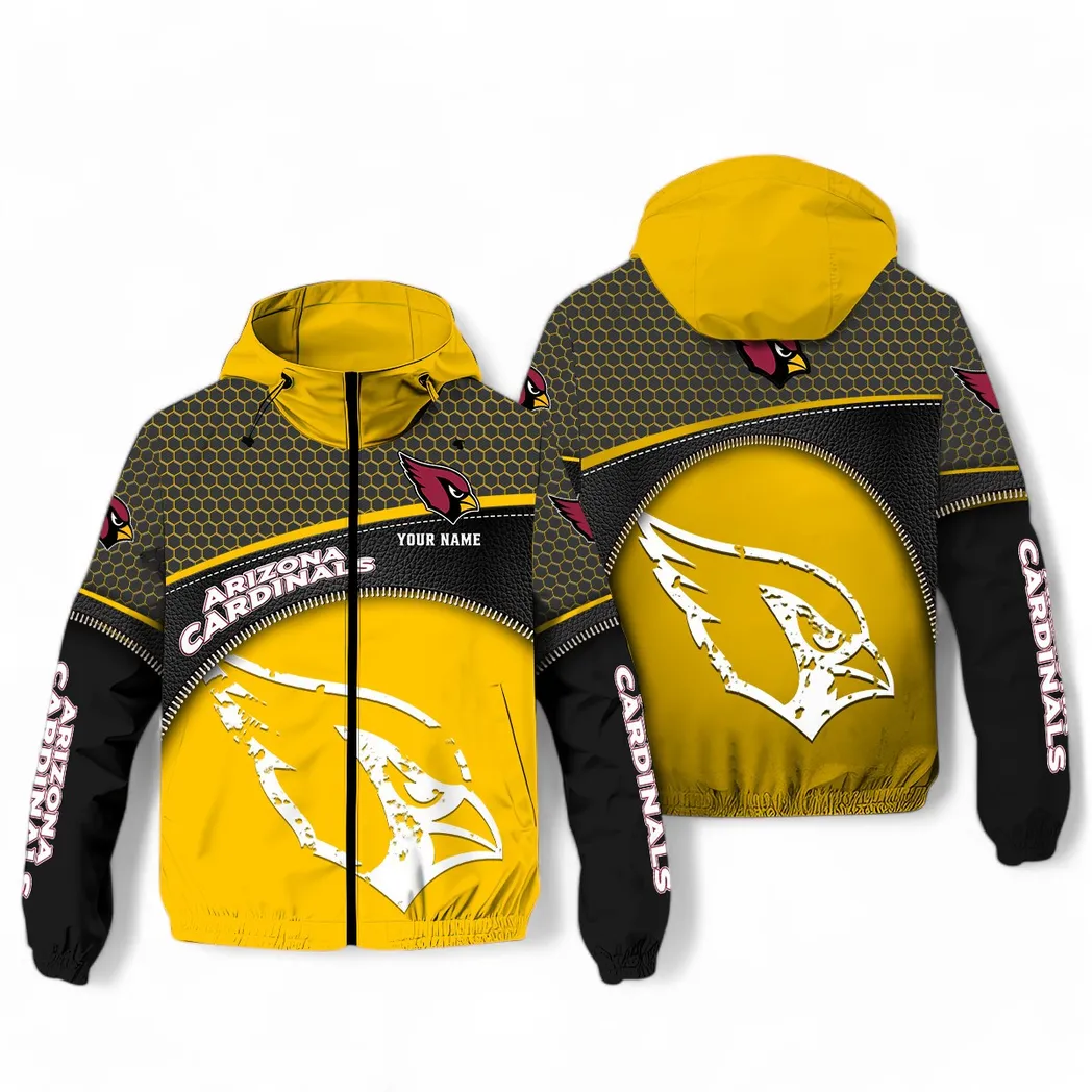 Arizona Cardinals NFL Windbreaker Jacket Custom Yellow All-Weather Fan Windbreaker