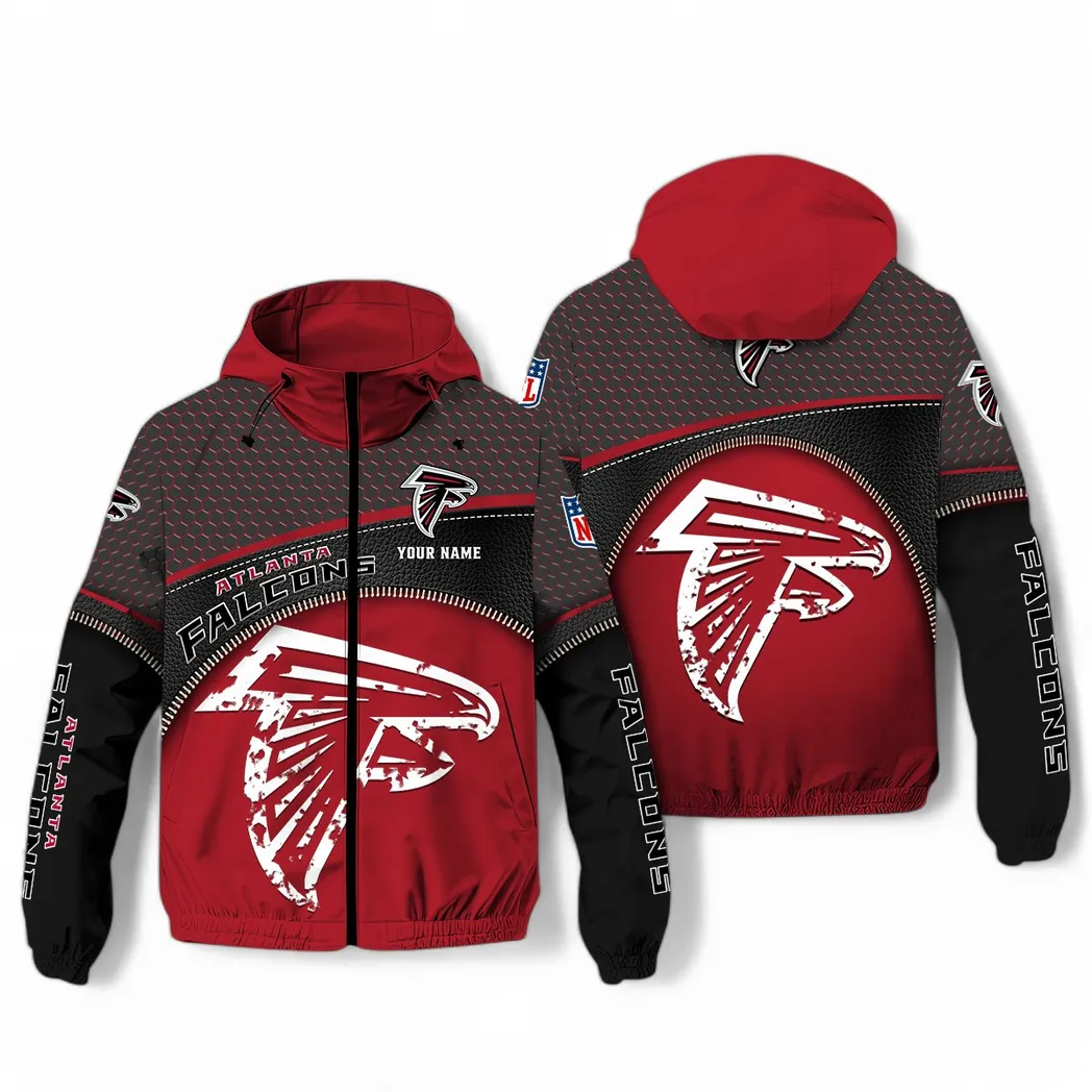 Atlanta Falcons NFL Windbreaker Jacket Custom Red Black Lightweight Sports Fan Gear