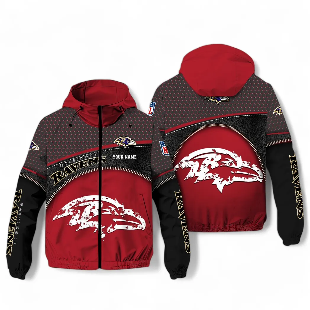 Baltimore Ravens NFL Windbreaker Jacket Custom Red Black Fan Pride Jacket