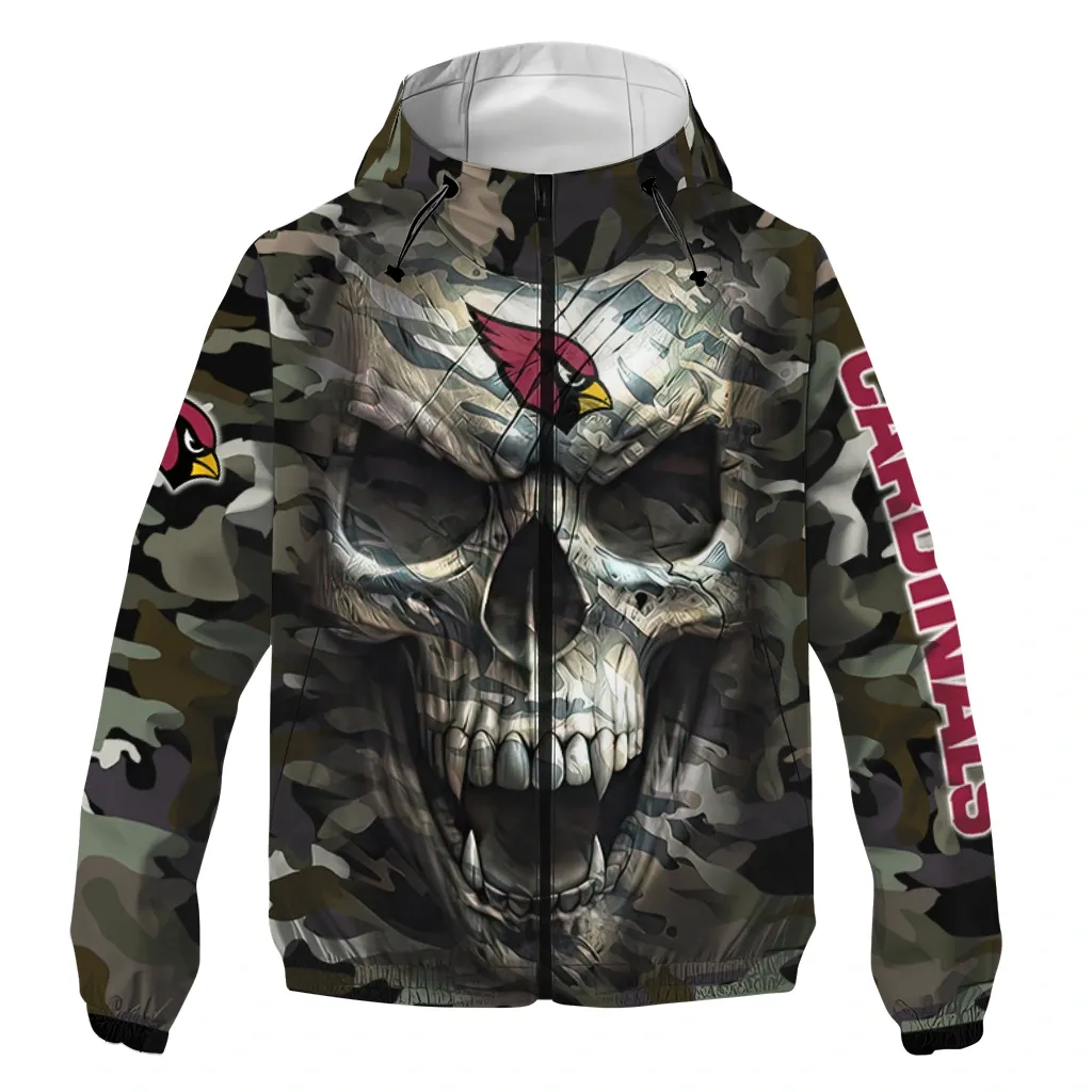 Arizona Cardinals skull NFL Windbreaker Jacket Durable Supporter Jacket For Sport Lovers